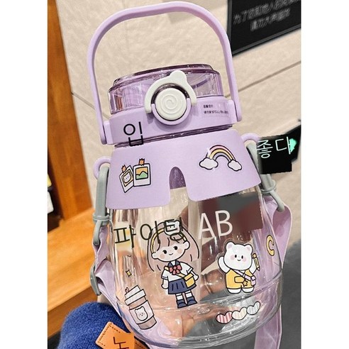 큰 물컵 고안료 신형 빨대컵 운동 휴대용 대용량 작은 망토 큰 배 컵 망홍색 플라스틱 컵, 망토형 1300ml 퍼플+컬렉션 스티커, 1-1.5L(포함)
