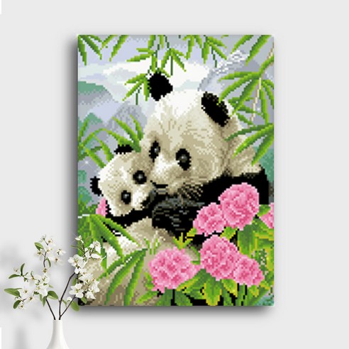 오늘의오브제 DIY 보석십자수 캔버스형 40x30cm, A3_17_팬더 가족, 1개