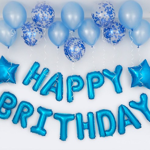 파티팡 스타 생일파티 레터링 풍선세트 [TYPE5 블루] 손펌프증정 장식방법동봉 생일파티 파티용품 파티풍선, 2개