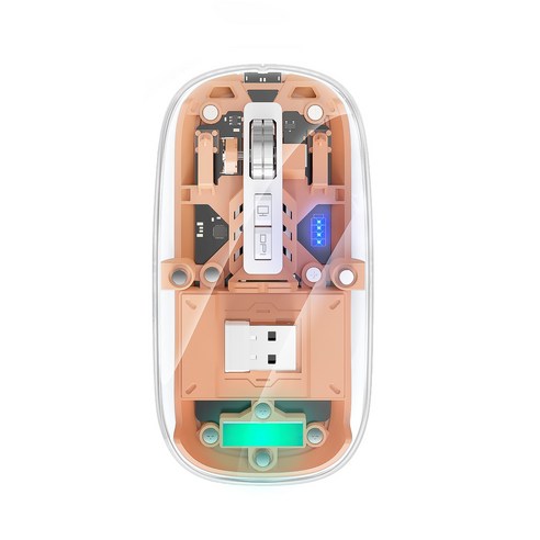 HOCO M7 무선 블루투스 투명 마우스 게이밍 무소음 휴대용 투명 블루투스 2.4G 충전식, Vitality orange