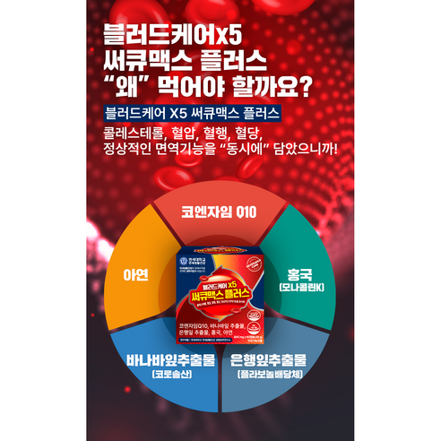 5가지 핵심 기능으로 혈행 건강을 한번에, 연세 헬스케어 블러드케어 X5 써큐맥스 플러스