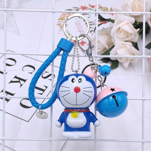 창의기계 고양이 열쇠고리 걸개 도라에몽 카우보이 열쇠고리 걸개 선물 자동차 열쇠고리, 단일opp봉지포장, 도라에몽+블루끈+핑크벨