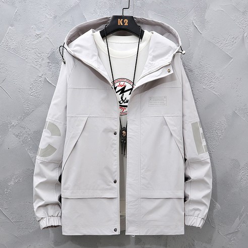 남성점퍼 가을 프린트 레터링 후드자켓 루즈핏 캐주얼 상의 sk