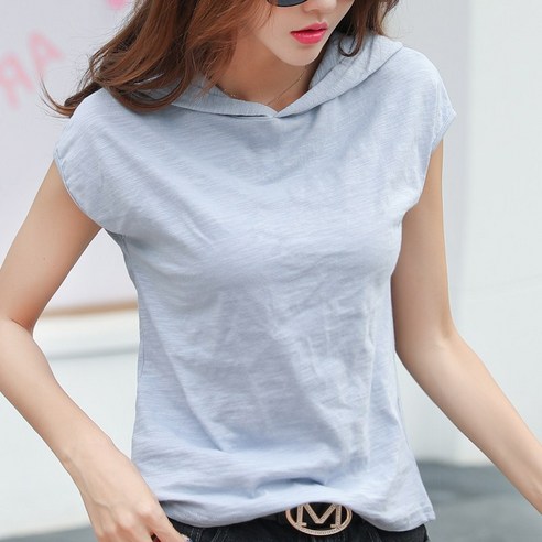 채윤러브 chaeyoon love 여성 반팔 민소매 루즈핏 후드티셔츠