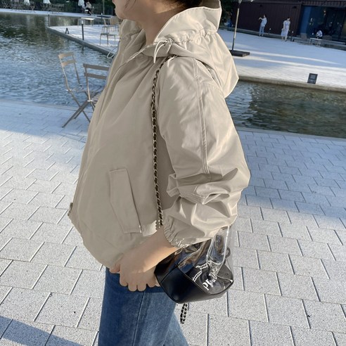 점퍼  [비비애르] 스트링 프릴 후드 주름 언발 야상 점퍼 간절기 봄 가을 미우 여자야상점퍼 바람막이