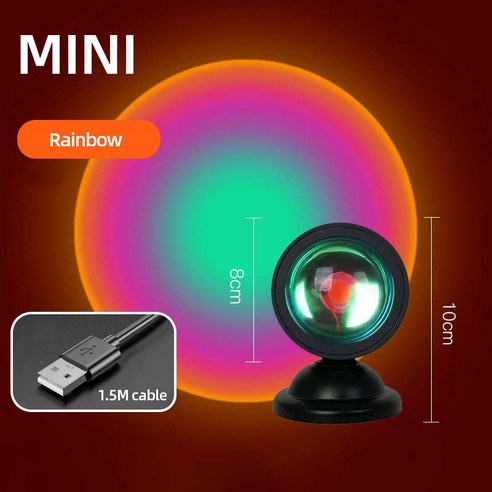 [XIG] LED 미니 일몰 프로젝션 램프 5V USB 분위기 밤 빛 배경 벽 장식 사진 빛 라이브 아름다움 Luzes 새로운, Rainbow Black