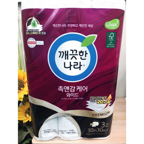 두루마리휴지 깨끗한나라 3겹 촉앤감 디럭스가든 화장지 30m, 30롤, 1팩 Best Top3