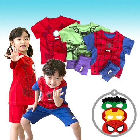 정품 국내산 마블 히어로 반팔 스파이더맨 아이언맨 헐크 옷 아동 실내복 간편 상하복 코스튬 의상