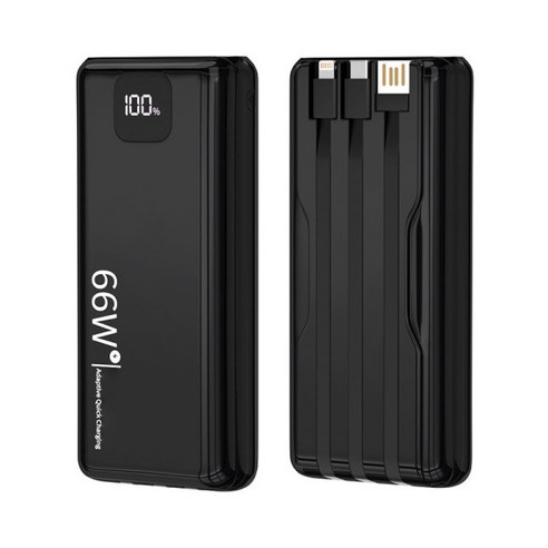 PYHO 대용량 20000mAh 보조베터리 일체형 66w 슈퍼급속충전 얇고 보조베터리 아이폰 삼성 보조베터리, 블랙