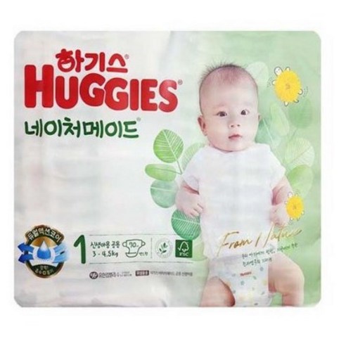   하기스 NEW 네이처메이드 밴드형 기저귀 아동공용 신생아용 1단계(3~4.5kg), 신생아, 198매