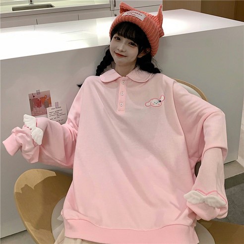 KORELAN러블리 데이 폴로셔츠 맨투맨 여춘추 루즈핏 ins 나른한 바람 얇은 디자인감 미니 코트