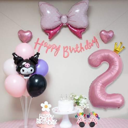 연지마켓 쿠로미 마이멜로디 키티 시나모롤 산리오 생일풍선 파티세트, 쿠로미 숫자세트 2