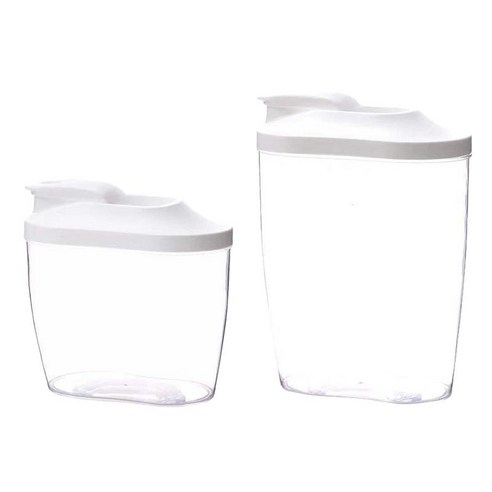 2 pcs 투명 플라스틱 식품 저장 용기 시리얼 디스펜서 곡물 주최자, 화이트+화이트