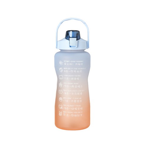 2000ml 점차적 물컵 여름 대용량 빨대 플라스틱 컵 휴대용 고안치 운동 물컵, 1500ml, 블루오렌지 그라데이션