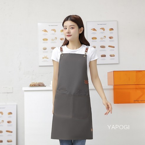Coolife 한국어 스타일 요리사 Foodie 앞치마 Diy 광고 앞치마 간단한 패션 캔버스 앞치마 Coolife, 그레이 그린