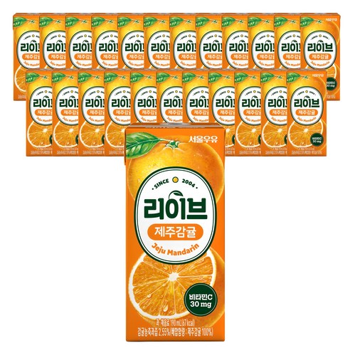 서울우유 리이브 제주감귤 주스, 190ml, 24개