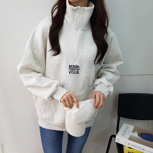 맨투맨 패치레터링 포인트 하이넥 아노락
