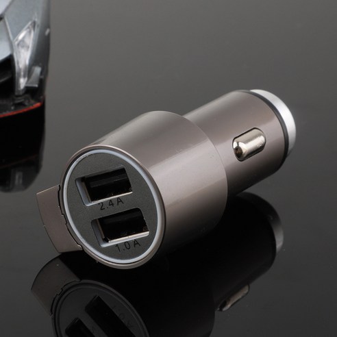 자동차 충전기 스팟 5V2.4A 아연 합금 커터 3-in-1 USB 듀얼 포트 스마트 고속 충전 자동차 충전기, 미스틱 그레이