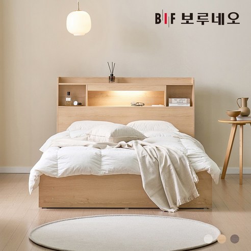 풍부한 수납공간, 세련된 디자인, 편리한 LED 조명을 갖춘 보루네오 코코 LED 3서랍 수납 침대