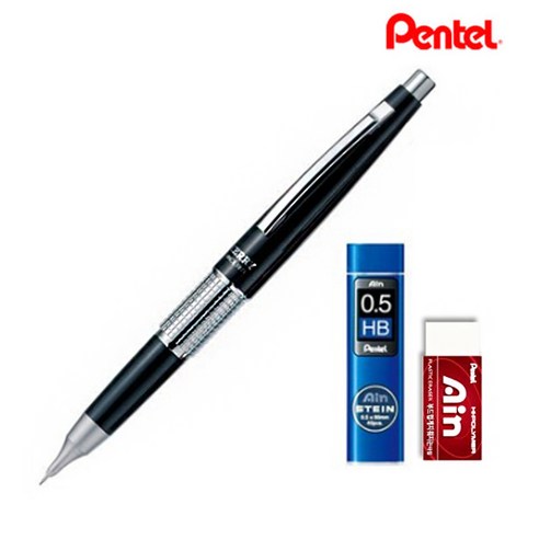 추천제품 펜텔 만년 CIL 케리 샤프 블랙 0.5mm P1035-AD + AIN 샤프심 0.5mm HB + AIN 지우개 세트