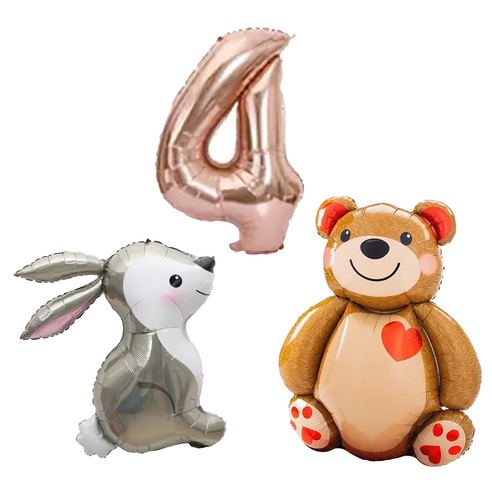 파파 파티 토끼 곰돌이 로즈골드 핑크 숫자 생일 대형 풍선 세트, 1세트, 토끼 + 곰돌이 4