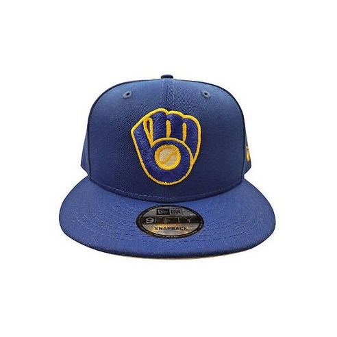 New Era 남성 뉴에라 9Fifty 밀워키 브루어스 로얄 블루/옐로우 커스텀 스냅백 196079933100