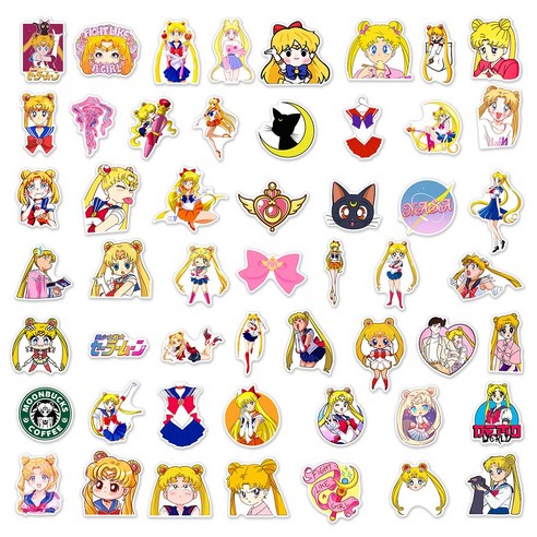 세일러문 팬을 위한 반짝이는 스티커 50개짜리 팩, 55% 할인된 가격으로 선물로도 최적입니다.