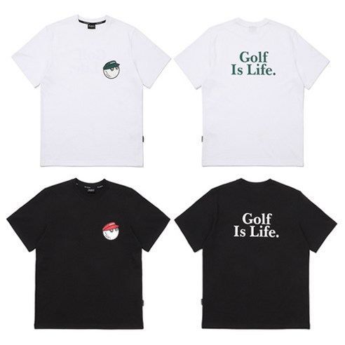 골프 레터링 버킷 라운드 티셔츠 여름 골프 의류 골프 티셔츠 (남녀 공용), 하얀색