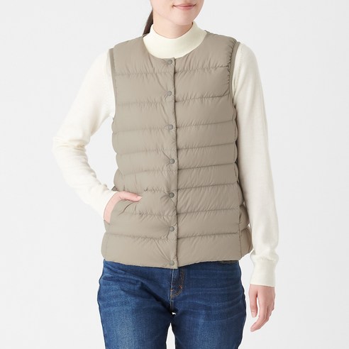 무인양품 MUJI 여성 경량 오스트레일리아 다운 포케터블 노 칼라 베스트 BDC06ZZZ