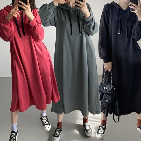 클리프ops 오버핏 빅사이즈 가을 특양면 절개 후드 롱원피스 어텀 겨울 임산부 임부복 빅사이즈 여리여리 체형커버 55-88