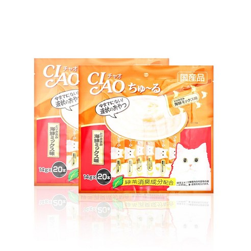 이나바 챠오 츄르 고양이 짜먹는 간식 20p, 닭가슴살+해산물 혼합맛 (SC-128), 280g, 2개