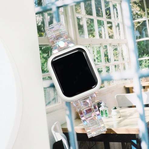 애플워치 디먼트 오로라 투명 스트랩 홀로그램 밴드 슬림 시계줄 8 7 6 SE2 SE 5 4 3 2 1 호환, 오로라투명-로즈골드버클 Best Top3