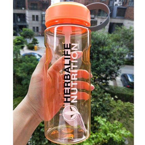 [XIG] 1000ml Herbalife 영양 스포츠 하이킹 물병 피트니스 밀짚 식품 등급 플라스틱 물병, Orange 1000ml
