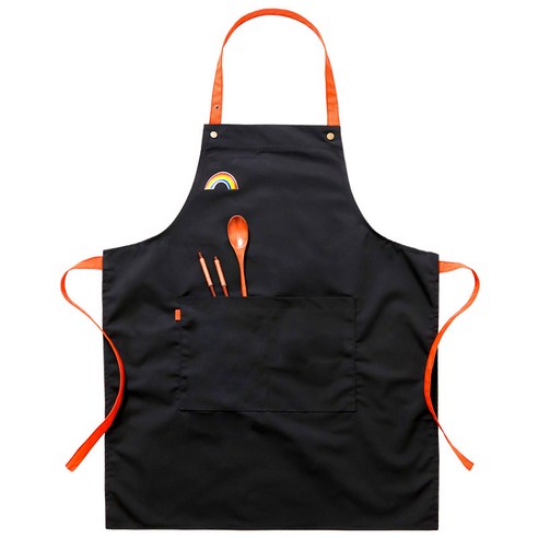 주방 앞치마 프린트 카페 남녀 앞치마 허리 성인 작업복, 검은 무지개, 성인 길이 75cm