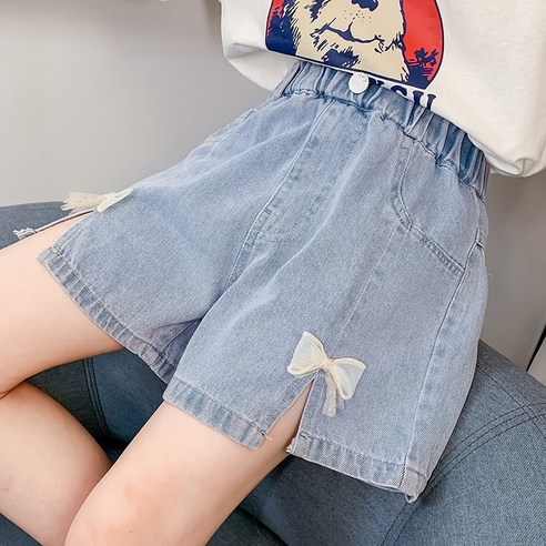 지디오 키즈 여아 데님 반바지 밴딩 청바지 트임 3부 연청 팬츠 주니어 아동복