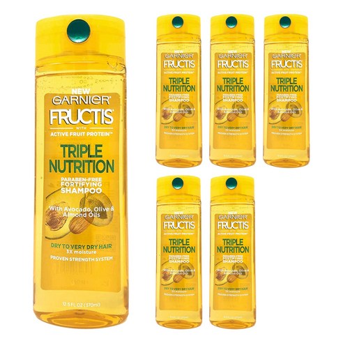 프루티스 트리플 뉴트리션 포티파잉 샴푸 아보카도 앤 올리브 앤 아몬드 오일, 6개, 370ml