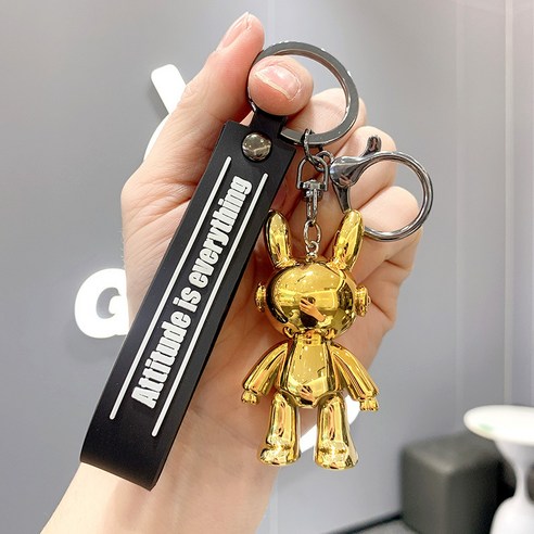 현채음악 토끼 열쇠고리 귀엽다 카우보이 실리콘 자동차 열쇠걸이 커플 가방 장식 열쇠고리, 현채음악 토끼 골드.