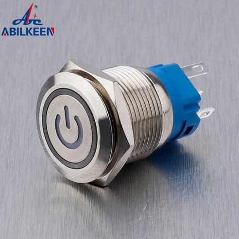 ABILKEEN 플랫 헤드 맞춤형 조명 전원 로고 LED 라이트 링 방수 IP67 금속 푸시 단추 스위치 19mm, 3)파란  12V24VMomentary