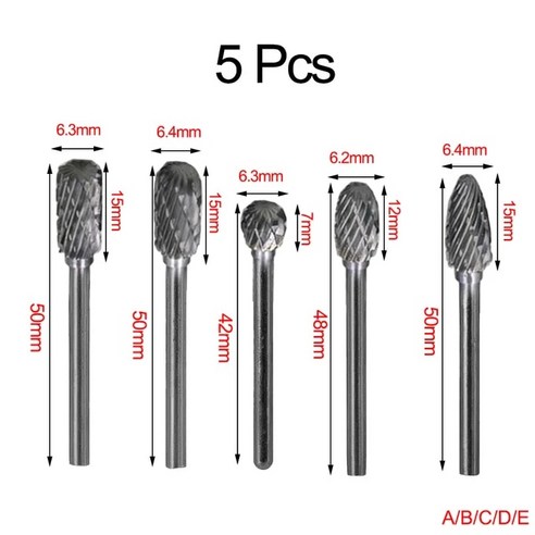 텅스텐 로타리 카바이드 비트 드릴 나무 도구 전기 세트 커터 액세서리 밀링 5/10Pcs 키트, 1)5Pcs A B C D E