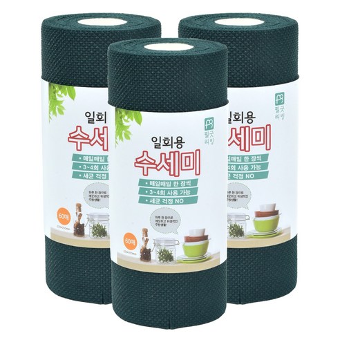 필굿리빙 일회용 수세미, 다크그린, 3개