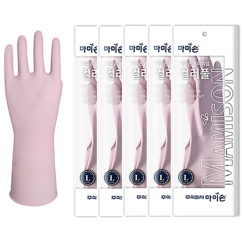 쿼카스마켓 마미손 컬러풀 고무장갑 L 대 x 5개 주방 위생 파스텔 칼라 5컬러, 페일퍼플