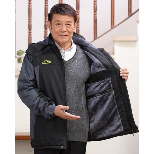 중년 및 노인 남성면 재킷 두꺼운 양털 중간 길이 아빠 겨울 코트 할아버지 대형 노인 코튼 패딩 자켓