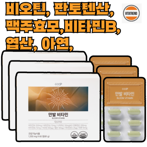 비타트렌드 만발비타민 판토텐산 비오틴 맥주효모 약 6달분, 3세트, 60정
