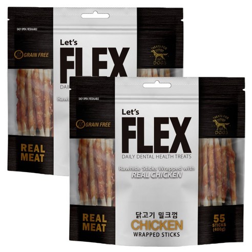 플렉스 반려견간식 밀크껌 400g, 닭고기맛, 2개