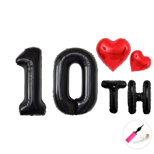 이벤트홀릭 기념일 100cm 블랙 풍선 숫자 파티 세트 결혼 백일 촬영, 1개, 10주년