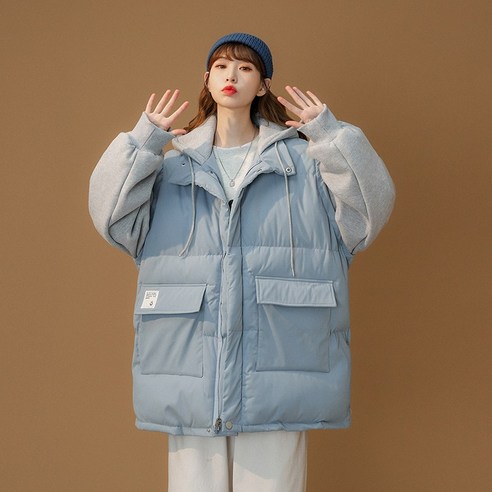 YY 가짜 투피스 패딩 자켓 겨울 디자인 틈새 코트 홍콩 스타일 코튼 패딩 자켓 느슨한 두꺼운 코튼 모자