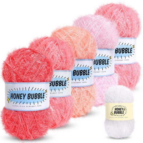 진텍스 90g 허니버블수세미 뜨개실x5볼 +수세미 mini(20g) 1볼, 08코랄핑크, 1세트
