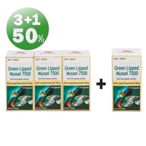 [50% 할인] Nature’s Family 프리미엄 순수 초록홍합 7500 60정 3+1 4병 세트 뉴질랜드초록입홍합