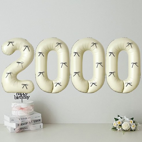 연지마켓 크림 대형 숫자 풍선 리본 기념일 생일, 1개, 크림 2000 + 블랙리본