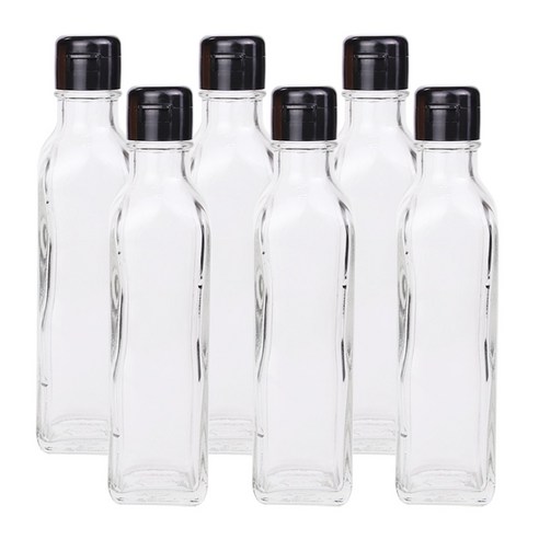 가인글로벌 사각기름병180FN 투명 유리병, 원터치캡(소) 블랙, 6개, 180ml